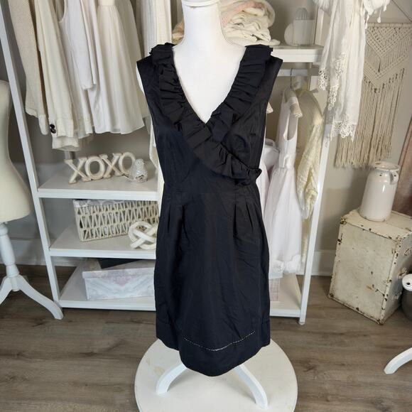 Ann Taylor Dresses & Skirts - Ann Taylor Loft sz. 8 little black cotton dress ruffle summer, side zip #3805